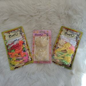 VTG 90s Bolo Hair Barrettes Colorful Plastic Animal-Shaped Lace Clip LOT